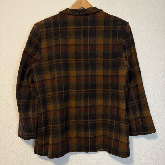 Vintage David Paul New York Plaid Brown Wool Blend Stitched Collar Blazer Size 1 - Picture 7 of 8
